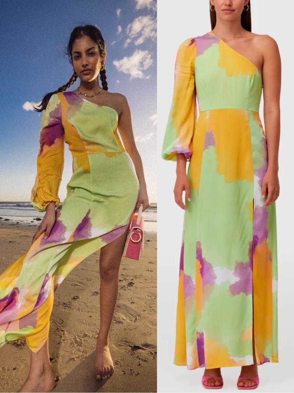 The Wolf Gang Pacifica One Shoulder Maxi Dress in Arte Print Size Large